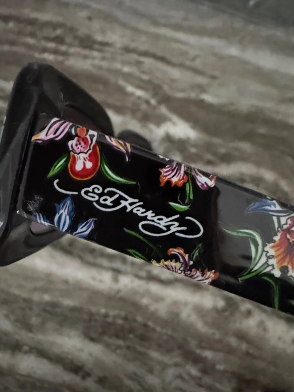 Ed Hardy Black Floral Rectangle Sunglasses
